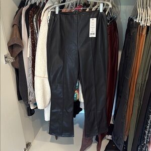 French Connection Black Faux Leather Flare Trousers